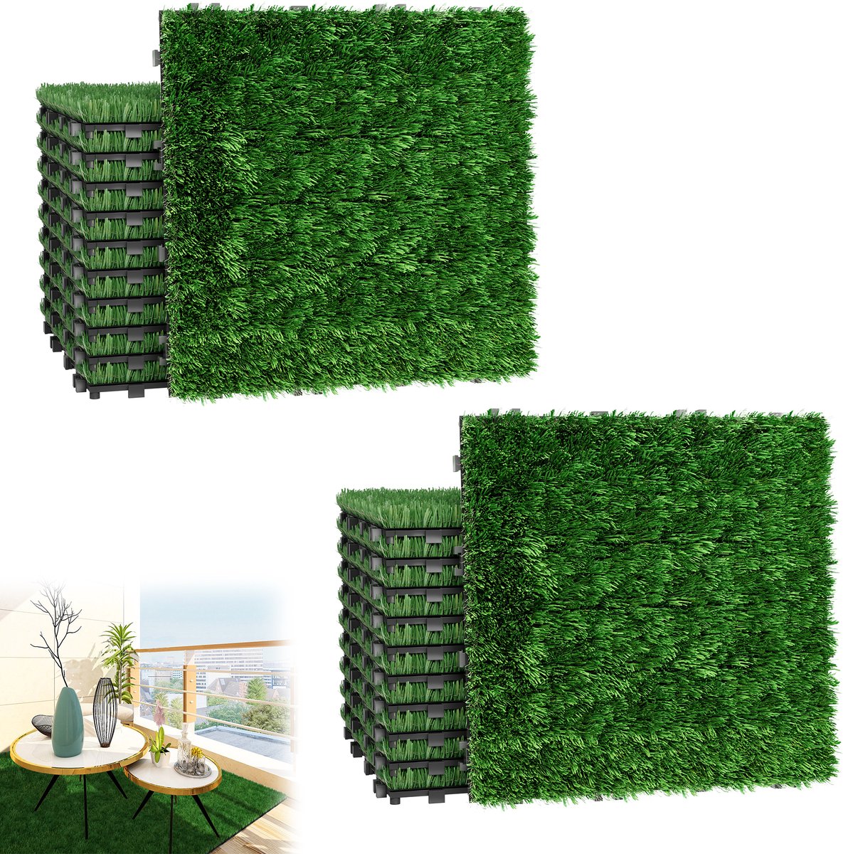 Kunstgras Tegels 30 x 30 cm voor Balkon en Terras - Weerbestendig met Drainagefunctie - Set van 22