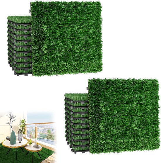 Kunstgras Tegels 30 x 30 cm voor Balkon en Terras - Weerbestendig met Drainagefunctie - Set van 22