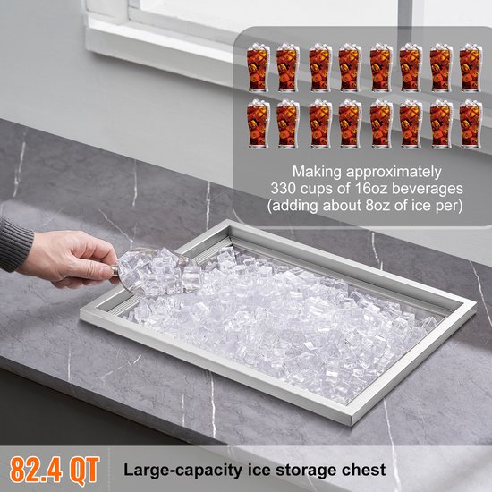 Drop-in ijskast, 21" L x 17" B x 18" H, roestvrij staal, 40 qt commerciële koelbox met deksel, afvoerbuis en stop, voor wijn- en bierservice buitenshuis — afbeelding 5