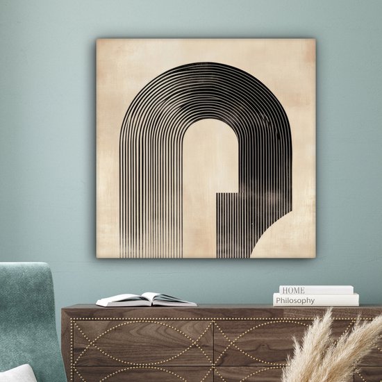 Tableau sur toile 90x90 cm - Décoration murale Arche - Rayures - Minimaliste - Zwart - Décoration murale salon - Décoration chambre - Accessoires chambre - Peintures sur toile