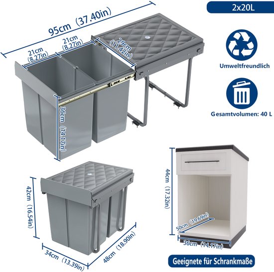 Inbouwafvalemmer Bio Single, 26 liter