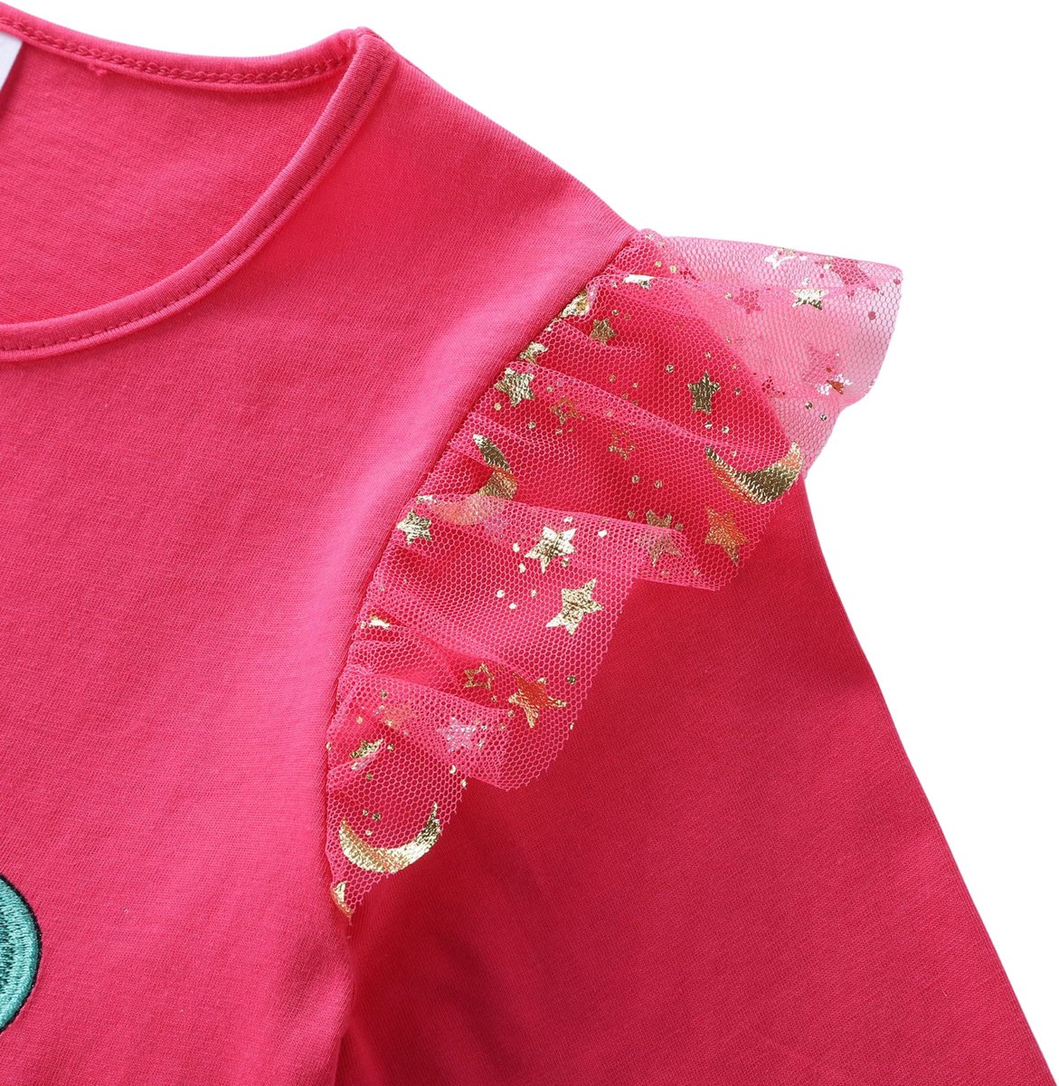 Joya Kids® Unicorn Verkleedjurk Meisjes | Hard Roze Jurkje met Lange Mouwen & Tule Rok | Comfortabele Prinsessenjurk voor Kinderen | T-shirt Stof | Prinsessenjurk meisje | | — afbeelding 6