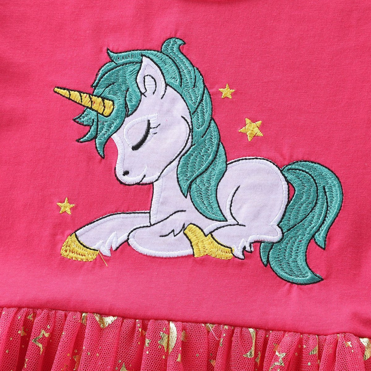Joya Kids® Unicorn Verkleedjurk Meisjes | Hard Roze Jurkje met Lange Mouwen & Tule Rok | Comfortabele Prinsessenjurk voor Kinderen | T-shirt Stof | Prinsessenjurk meisje | | — afbeelding 10