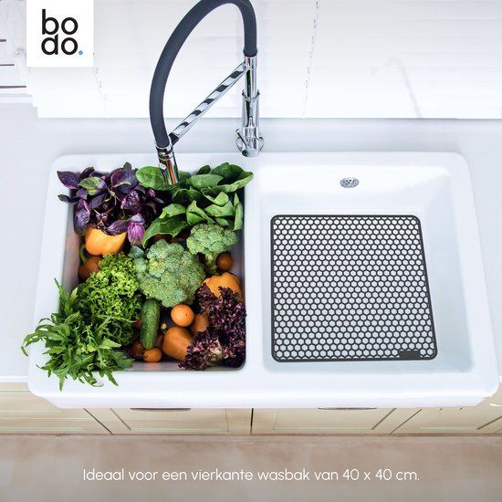 Bodo® – Tapis d'évier en Siliconen Zwart - 37 x 37 cm - Accessoires de vêtements pour bébé de Cuisine - Protecteur pour évier 40 x 40 cm - Sous-verres en Siliconen - Anti rayures - Accessoires de vêtements pour bébé d'évier