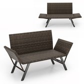 COSTWAY Polyrotan tuinbank met ligfunctie, tuinbank met sneldrogende schuimvulling en verstelbare armleuningen, balkonbank, zitbank voor tuin, terras, balkon, 178 x 59 x 89 cm