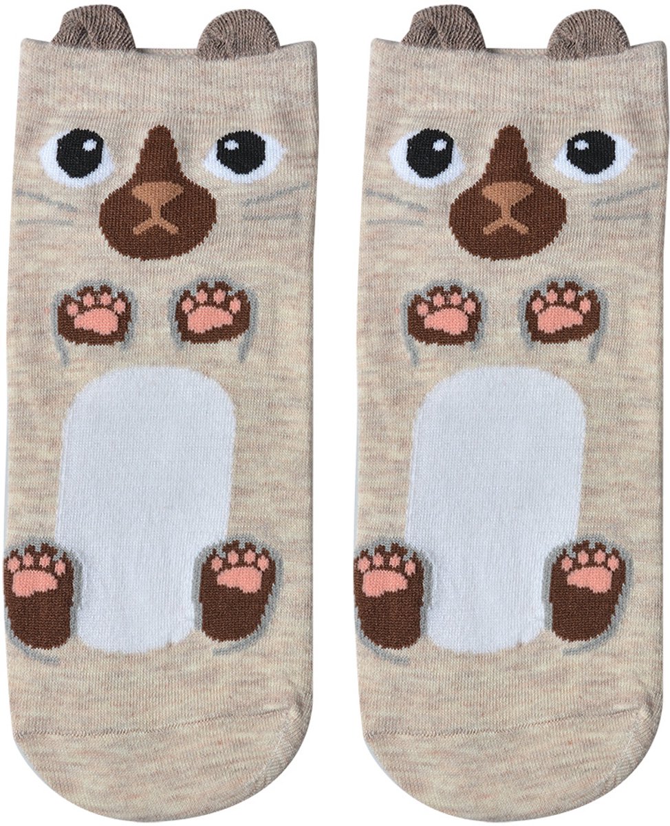 Clayre & Eef Grappige Sokken one size Beige Polyester Kat
