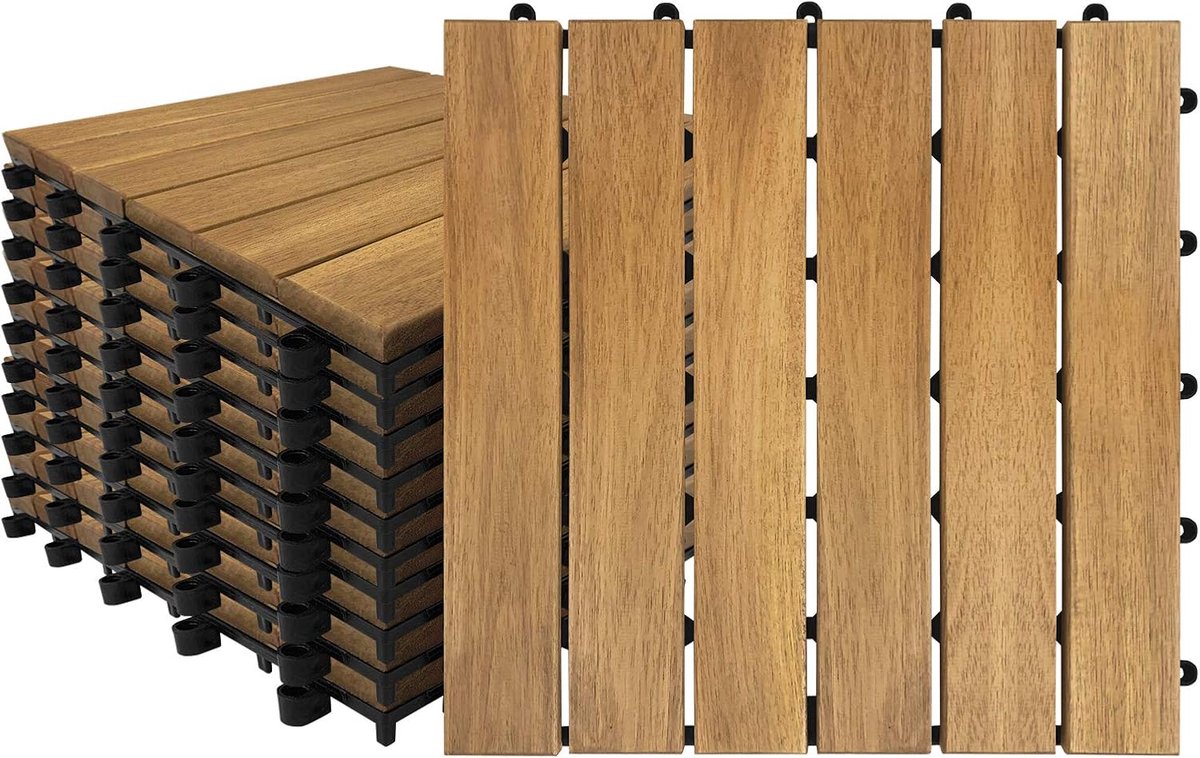 Aufun Houten terrastegels met kliksysteem - 30x30 cm - Set van 11 stuks (1 m²) - Model B - Met drainagesysteem - Voor balkon, tuin en terras