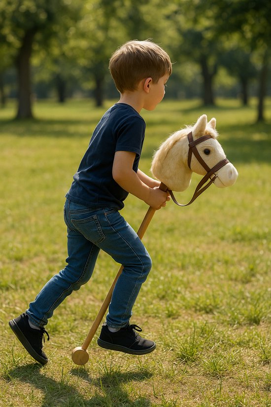 BOECK - Hobby Horse Stokpaard - Hobby horse stokpaarden - Met geluid - Houten speelgoedpaardje - Pluche speelgoedpaard - Stokpaardje met Teugels - Zacht en Stevig - Trendy nu van Merkloos — afbeelding 3