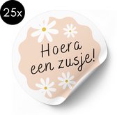 Sticker Hoera een zusje - Madeliefje - 50 mm - Traktatiestickers - 20 stuks