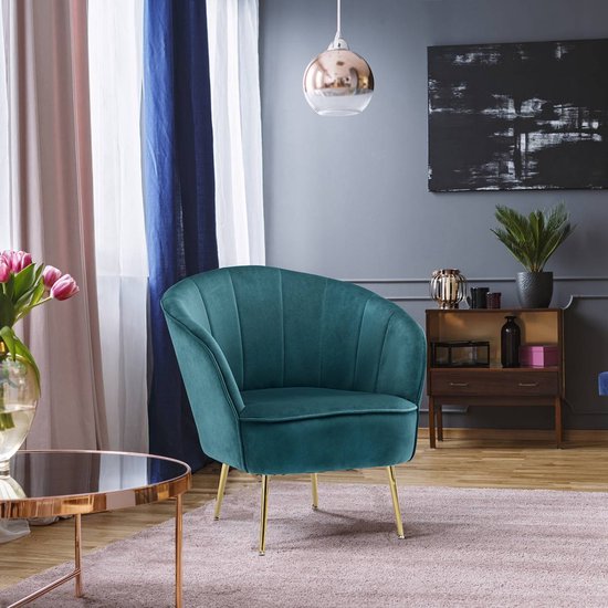 Foto: Floraya fauteuil loulan petrol blauw maximaal draagvermogen 120kg cocktailstoel velours