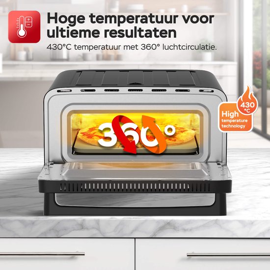 TurboTronic PO15 Elektrische Pizza Oven - Slimme Pizzaoven tot 400 °C - Zwart — afbeelding 5