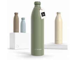 LARS NYSØM Ren Roestvrijstalen drinkfles 1500ml - BPA-vrij geïsoleerde waterfles 1,50 Liter (Sage Green)