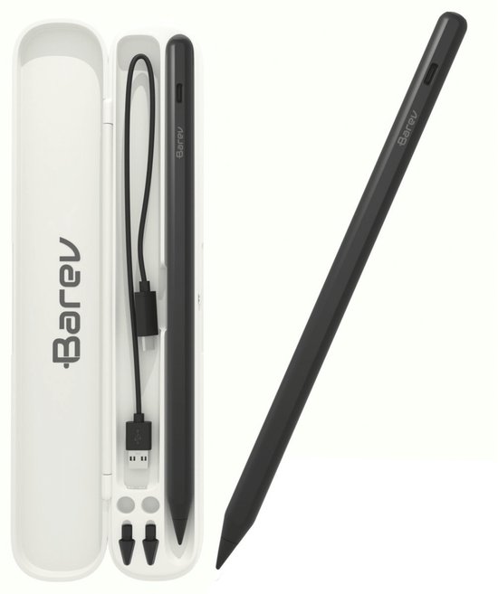 Barev Stylus pen - Alleen voor iPads 2018-2025 - iPad pen - Alternatief voor Apple Pencil-gebruikers - Palm rejection - Magnetisch & USB-C Opladen - Incl 2 extra punten & luxe opbergdoosje