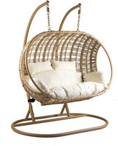 Ogarden Dubbele Hangstoel Istanbul - Bruin frame - met Cream Dikker Kussen -162*108*196CM- 2 persoons schommelstoel-hangschommel- voor binnen en buiten