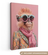 Tableau sur toile 40x60 cm - Décoration murale exclusive Foulard - Singe - Lunettes de soleil - Veste - Décoration murale salon - Décoration chambre à coucher - Accessoires de chambre - Tableaux sur toile