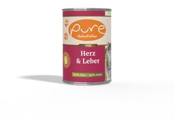 Pure - Katten natvoer Hart & lever – Natuurlijk Voer met 68% Vers Vlees – Zonder Additieven – Graanvrij – 6x400g
