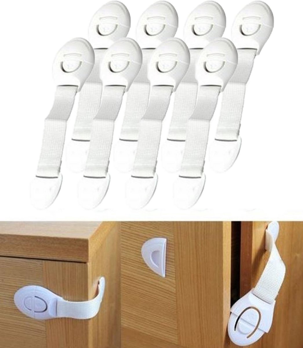 Image of 8 Stuks - Veiligheidsslot voor Kind wit – Afsluiten van Kasten, Lades en Apparatuur – Drukslot – Kinderslot – 8 Stuks