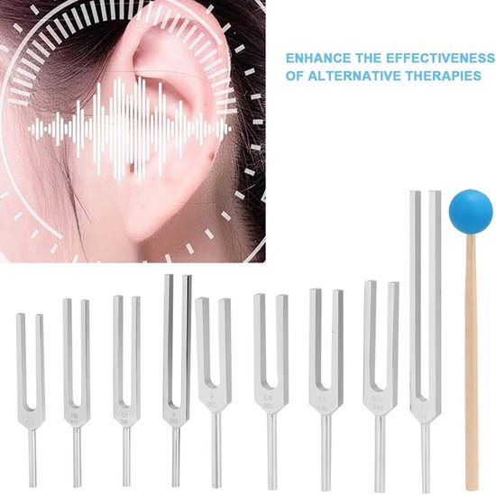 Ensemble de 9 diapasons - Diapason 174/285/396/417/528/639/741/852/963 Hz - Outil de thérapie sonore - Chakra du cœur - Instrument de musique Perfect pour les accordeurs