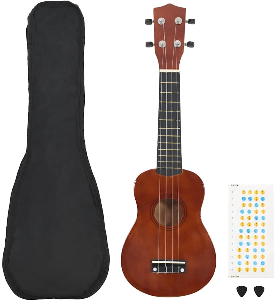 vidaXL - Ukuleleset - met - tas - voor - kinderen - sopraan - 21'' - donkerhoutkleurig