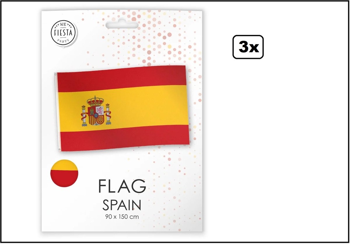 3x Luxe vlag Spanje 150cm x 90cm - vlag verpakt in luxe verpakking - Spain Landen festival thema feest fun verjaardag I.O.P