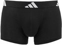 Vijf zwarte Adidas boxershorts met witte logo's op de band.