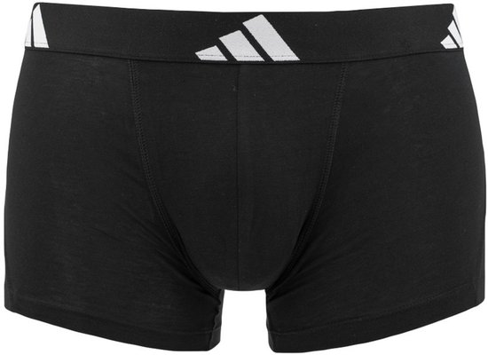 Vijf zwarte Adidas boxershorts met witte logo's op de band.