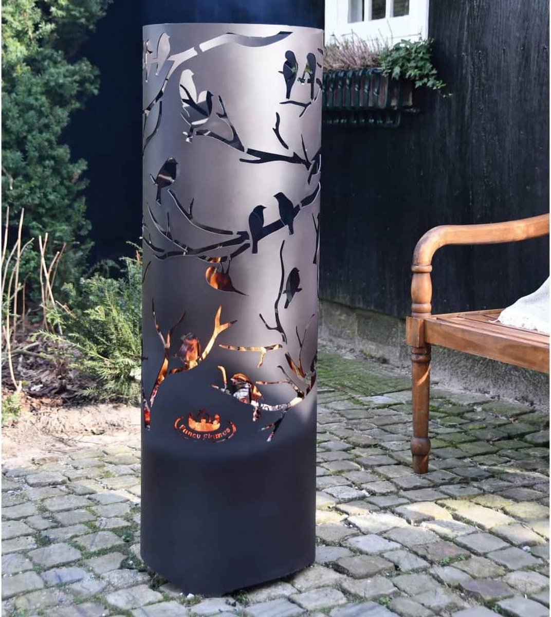 Esschert Design Fire Basket Birds on Twig Black