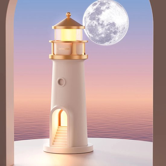 Drijvende Maanlamp met Projectie - Nachtlampje Vuurtoren Stijl met Motion Sensor, Bewegingssensor, Afstandsbediening & Bluetooth Luidsprekers - Sfeerverlichting voor Kinderkamer, Slaapkamer & Kamerdecoratie - Origineel Cadeau van Starryll — afbeelding 4