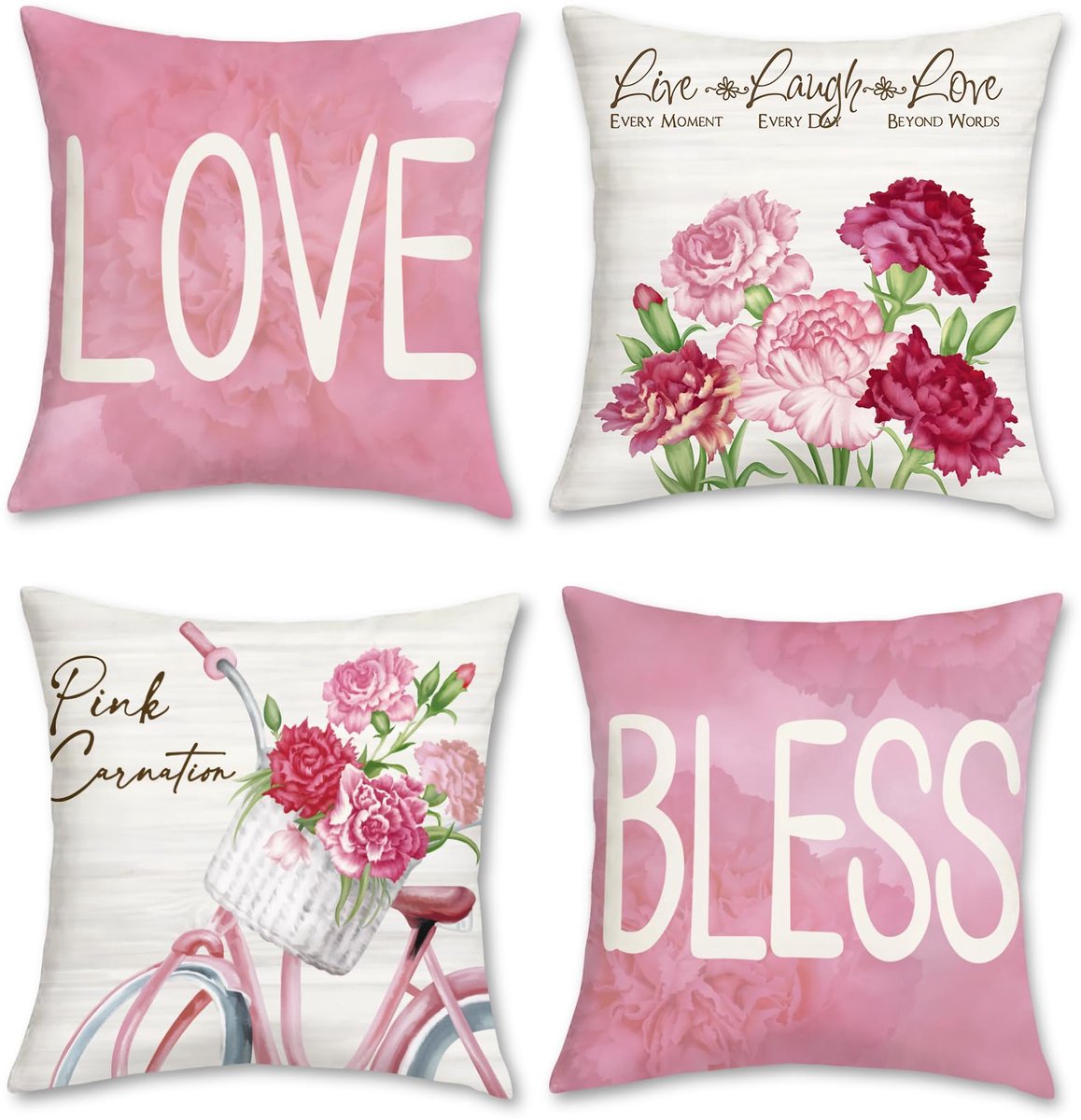 Ibenzoa Set van 4 Zachte Kussenslopen met Kruidnagel Motief in Fluweel, 45 x 45 cm roze