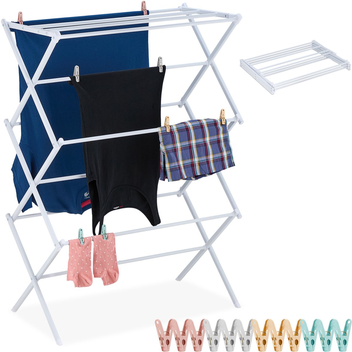 droogrek inklapbaar - met 12 knijpers - 105x74x37 cm - staand - wit