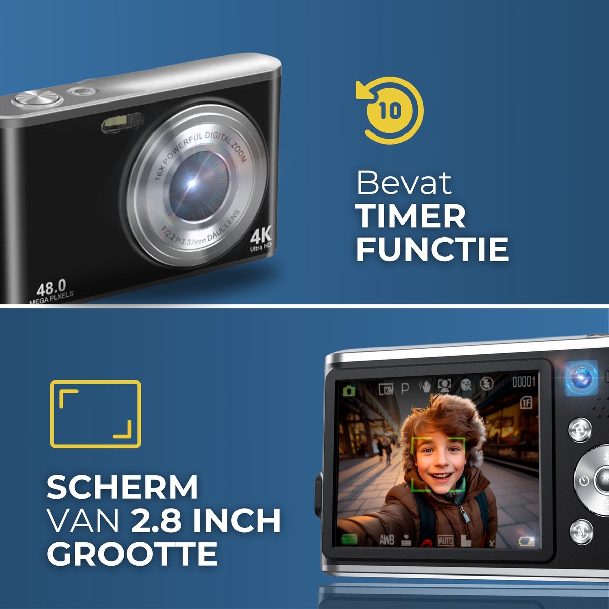 Vosoi Digitale Camera - Fotocamera - 48MP & 4K Ultra HD - 2,8 inch LCD Scherm - Inc. 32GB thumbnail 5