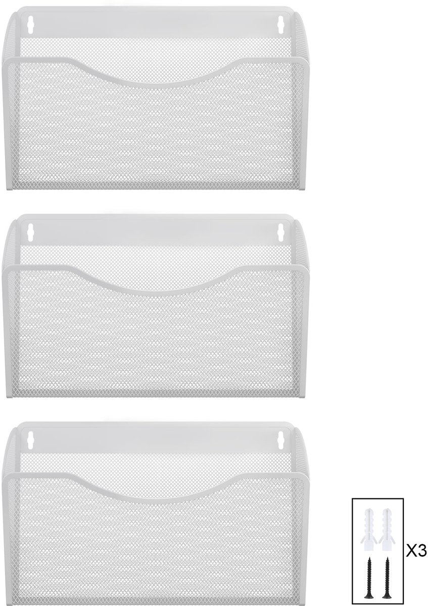 Ibenzoa Robuuste Metalen Organisatieoplossing voor Documenten en Tijdschriften – 3-Pack wit
