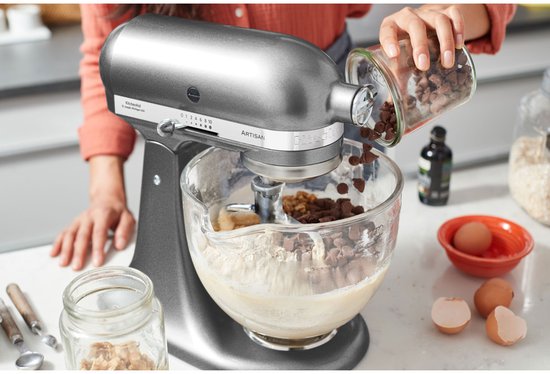 KitchenAid keukenmachine - Artisan - Keukenrobot met 5 accessoires uit roestvrij staal en schenkschild - 300 W - 4,8 L - Tingrijs van KitchenAid — afbeelding 5