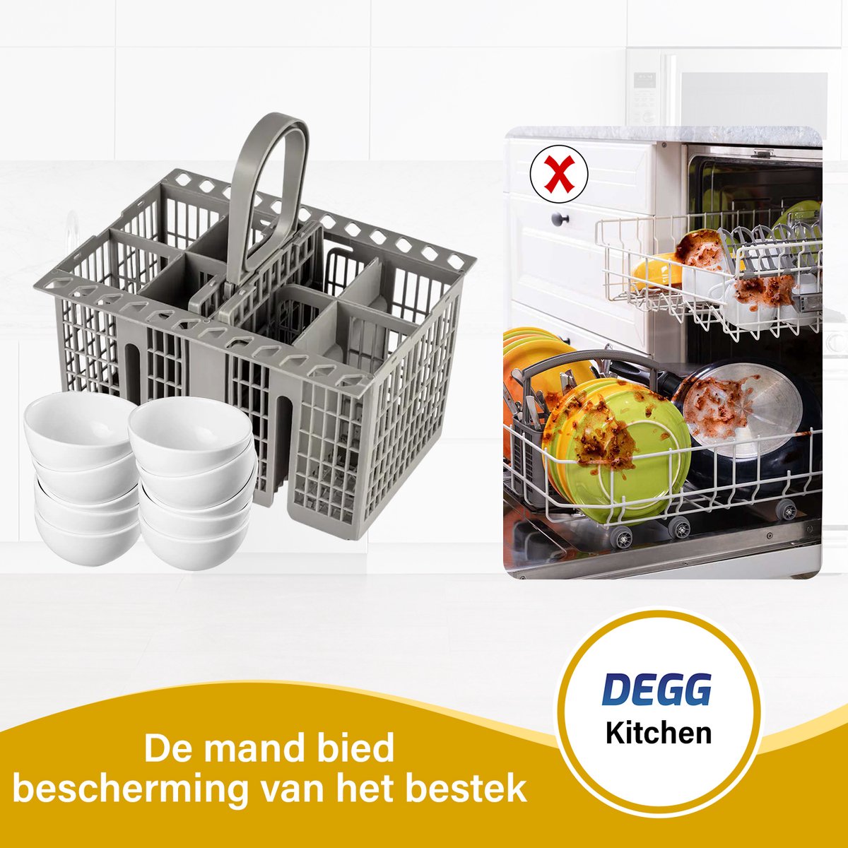DEGG® - Universele Bestekmand voor Vaatwasser - Met Handvat - Grijs — afbeelding 6