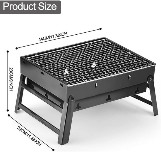 Draagbare Houtskoolgrill - 17 Inch Opvouwbare Barbecue voor Buiten, Picknick en Strand — afbeelding 3