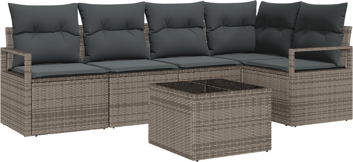 vidaXL - Tuinbank - Set - met - kussen - met - opslag - 6 - pcs - Lichtgrijs - poly - rattan