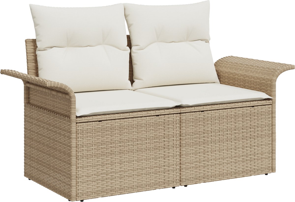 vidaXL - Tuinbank - Set - met - opslag - 8 - pcs - Beige - en - Crème - poly - rattan