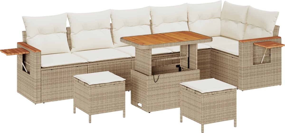 vidaXL - Tuinbank - Set - met - kussen - 11 - pcs - Beige - en - Crème - poly - rattan