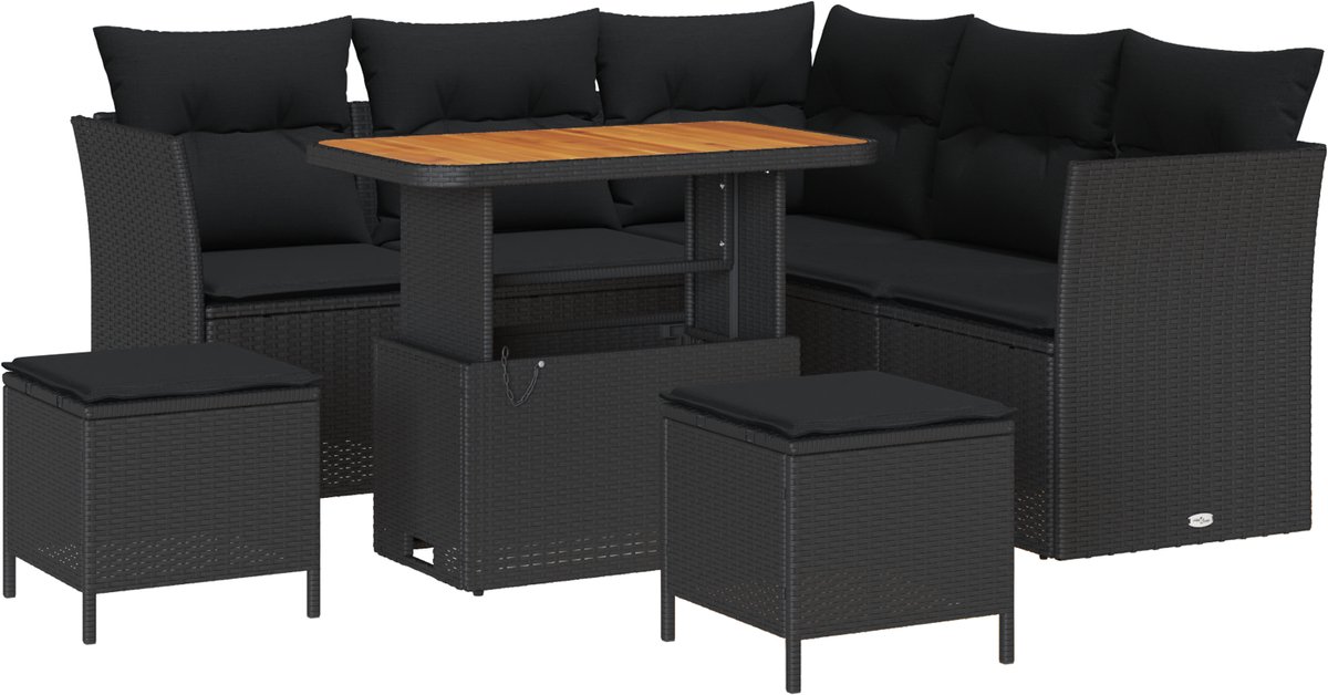 vidaXL - Tuinbank - Set - 8 - pcs - Zwart - poly - rattan