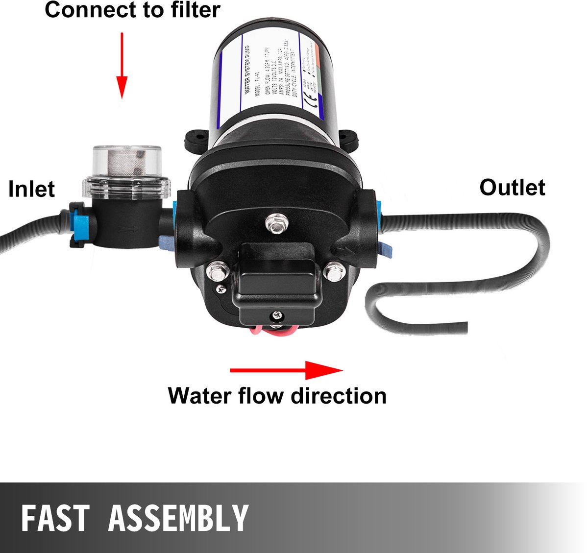 12V FL-40 hogedrukmembraanwaterpomp, 40 PSI automatische zelfaanzuigende pomp, 17 L/MIN nevelversterker sproeier membraanpomp voor caravan, boot, camper, tuin thumbnail 5