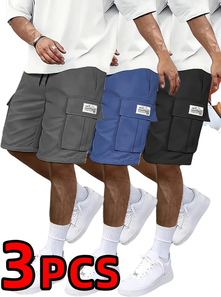 Bovista Korte Broek Heren Cargobroek Spijkerbroek met Zakken Volwassenen Jongens Shorts 3 Pcs Gemengd Marineblauw