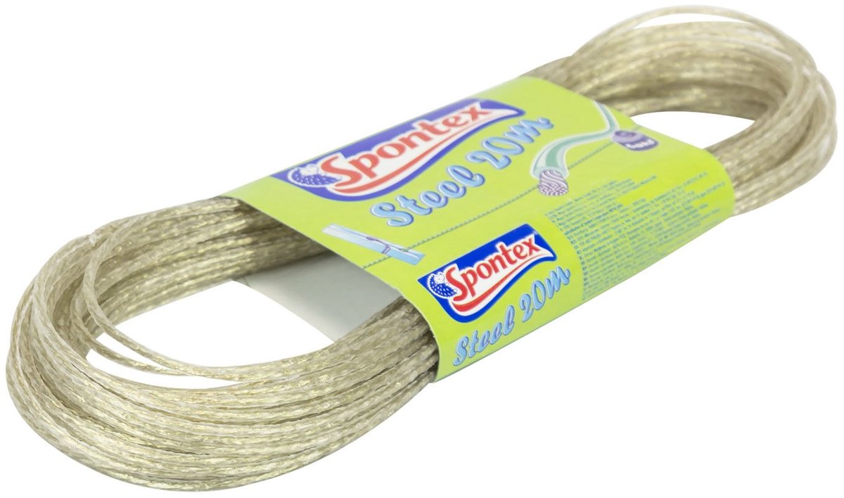 Spontex 97024012 20 m waslijn staaldraad linnen sterk, veelkleurig, 20x10x5 cm
