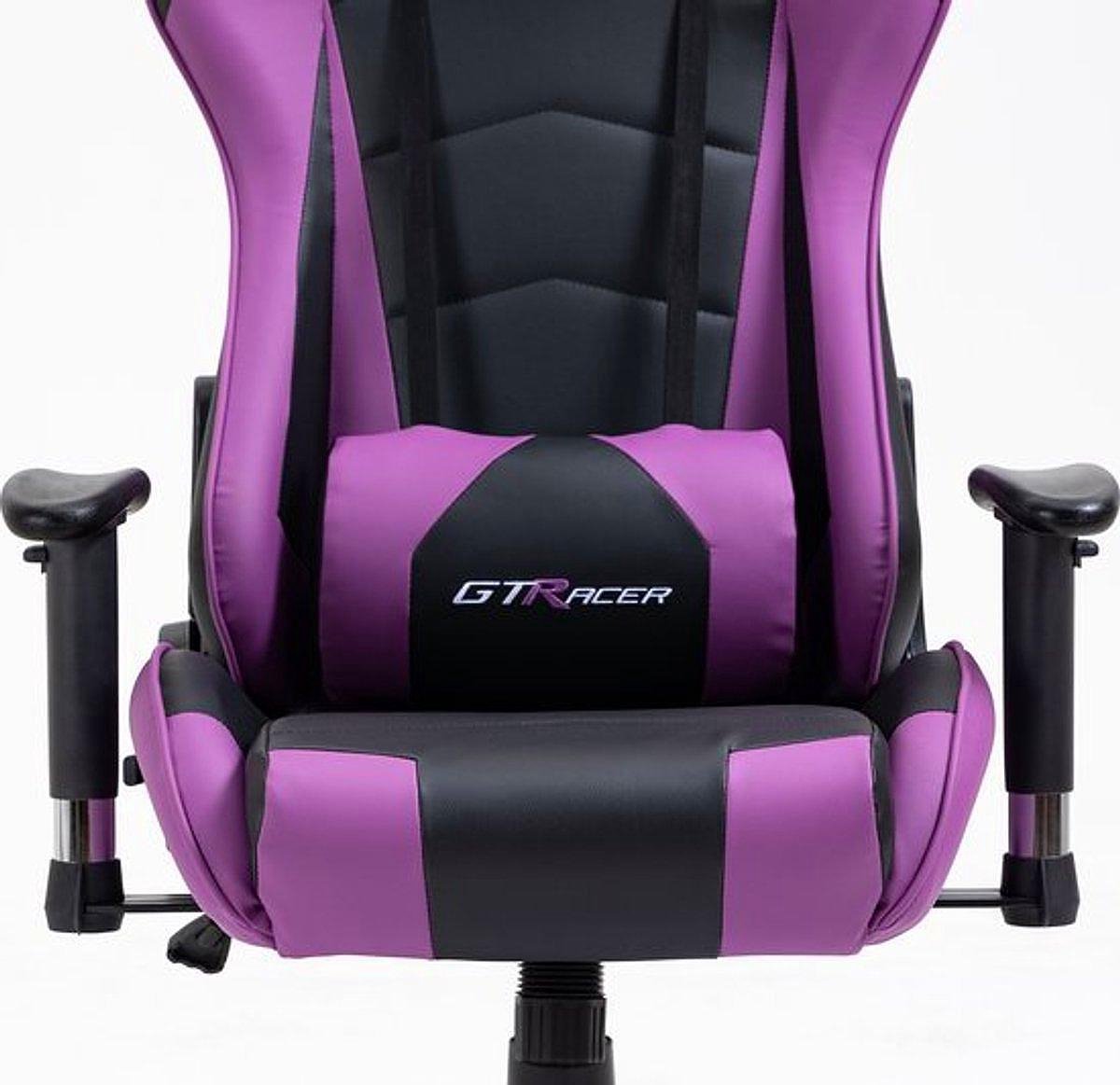 GTRacer Pro Gaming Stoel Ergonomisch Zwart/Paarse Accenten - afbeelding 3