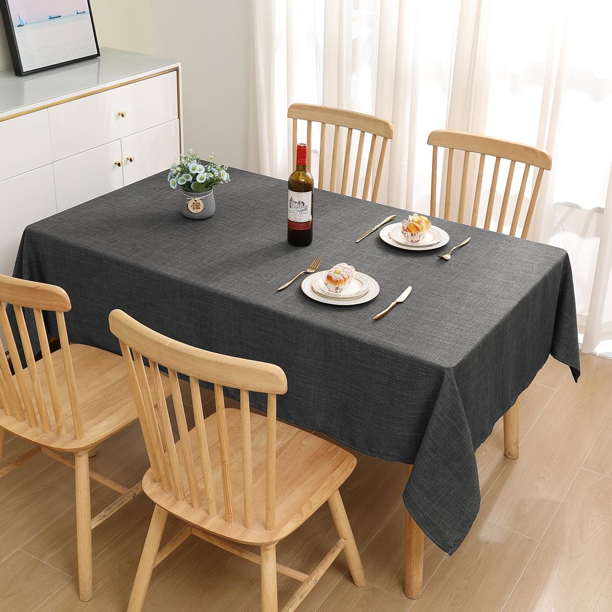 Ibenzoa® Hoogwaardig Tafelkleed van Polyester met Lotuseffect, Rechthoekig 140x220 cm, Donkergrijs