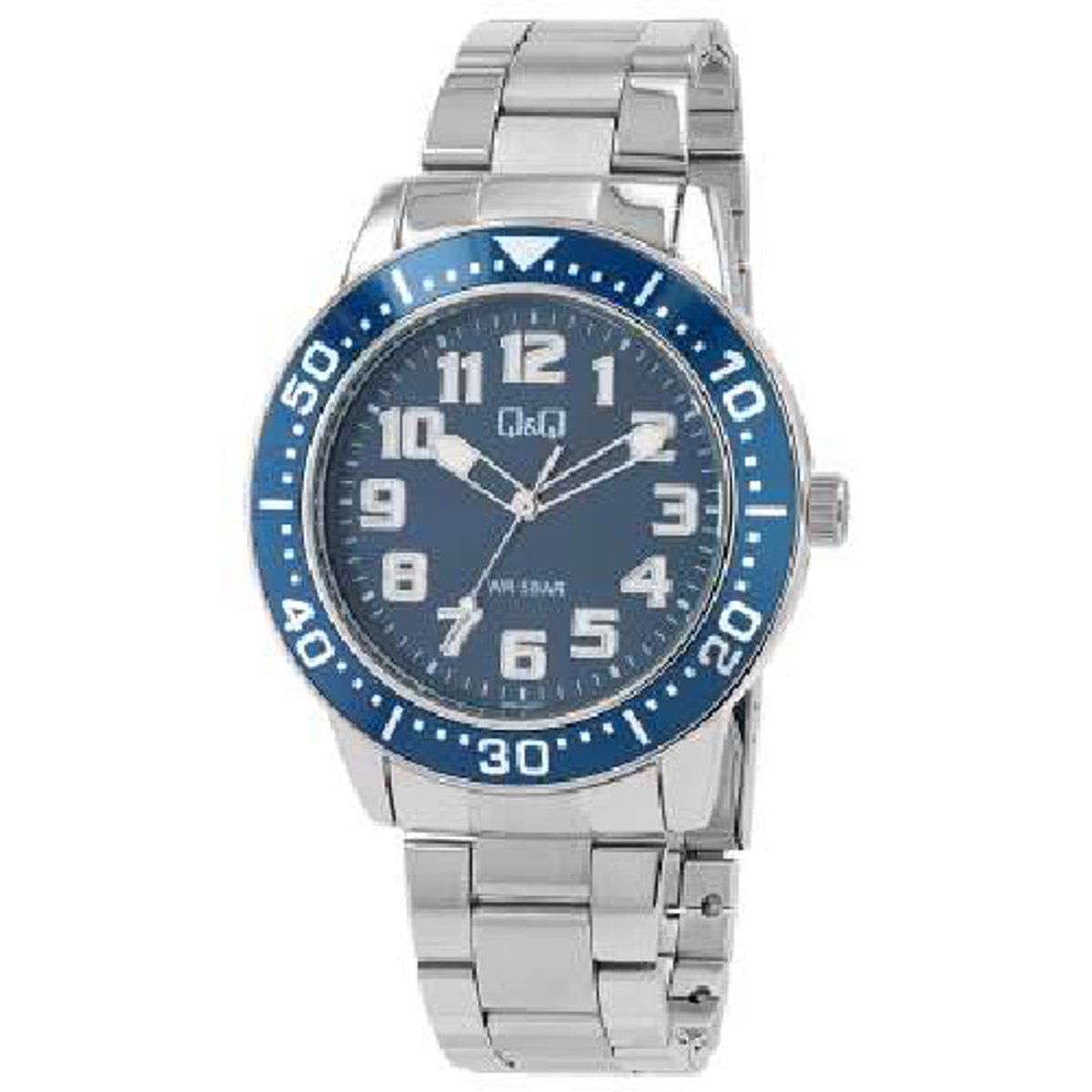 QQ-model Q60b-002py-Herenhorloge-diameter 45 mm-5 atm waterdicht-stoer model-staal-blauw-zilver