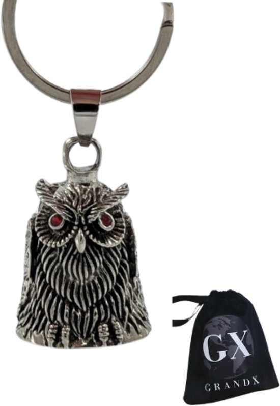 Grand X - Bell Guardian - Chouette - Argent - Gremlin Bell - Porte-clés - Porte-clés Moto - Cloche Porte-Bonheur Moto - Pendentif Sac - Foi