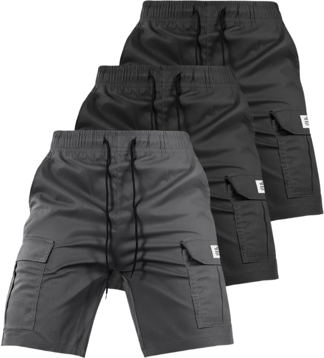 Nivard Korte Broek Heren Cargobroek Spijkerbroek met Zakken Volwassenen Jongens Shorts 3 Pcs Zwart