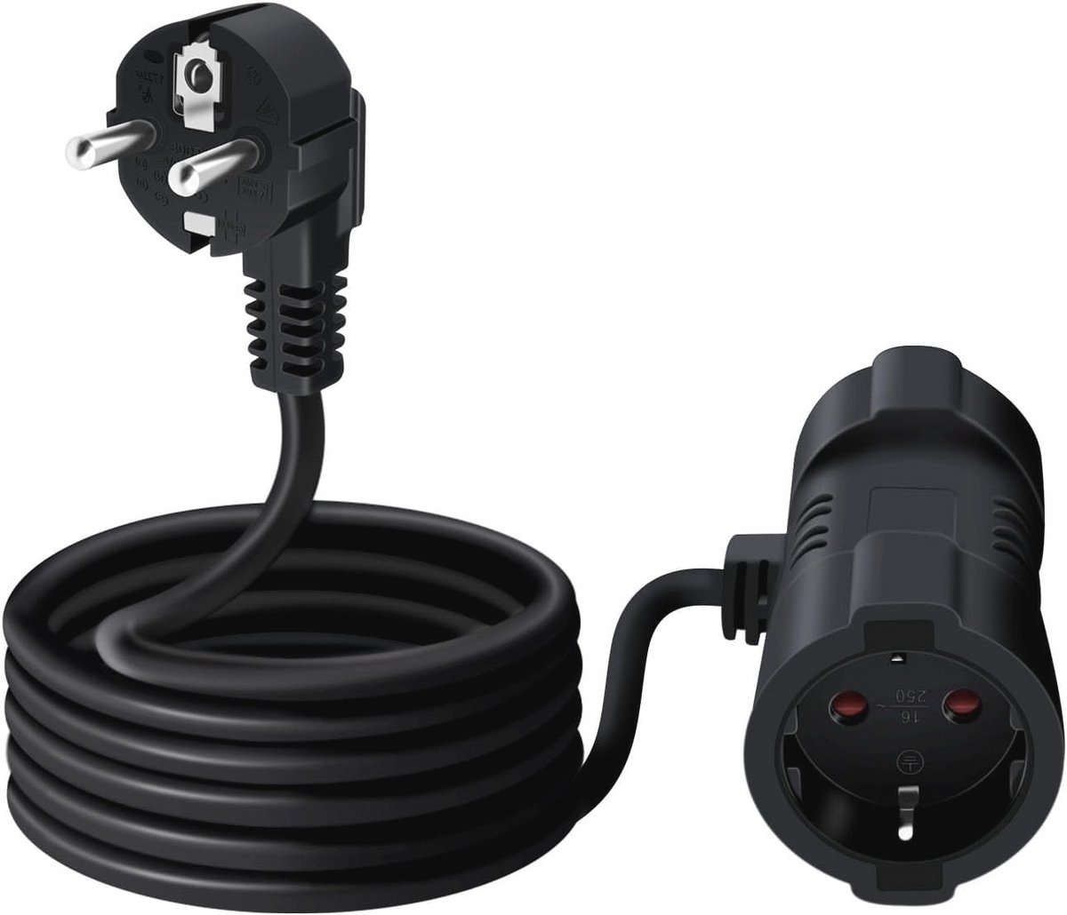 Dubbele Schuko Verlengkabel 16A 250V - 3x1,0 mm² voor Binnen of Buiten - Zwart 1,5m