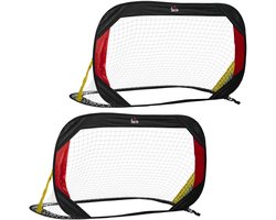 Voetbaldoelen Set van 2 - Voetbaldoeltjes - Opvouwbaar - 120 x 80 x 80 cm - 2 stuks - Buitenspeelgoed voor Kinderen en Volwassenen - Voetbal Training Doel - Staal - Zwart/rood/goud