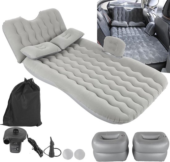 Matelas gonflable pour voiture - Matras pour voiture - Opblaasbaar - Incl. Coussins - Idéal pour le camping - Matelas gonflable pour voiture - Lit arrière - Voyages - Camping - Matelas de couchage pour voiture - Grijs
